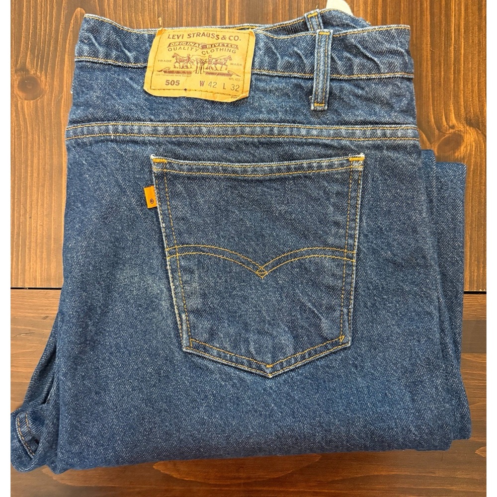 Levis 505 men orange tab jeans 42x32 straight (42x30) vintage No Writing On Tab